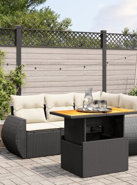 vidaXL 5-delige Loungeset met kussens poly rattan zwart