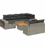 vidaXL 11-delige Loungeset met kussens poly rattan grijs