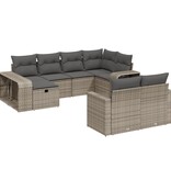 vidaXL 10-delige Loungeset met kussens poly rattan grijs