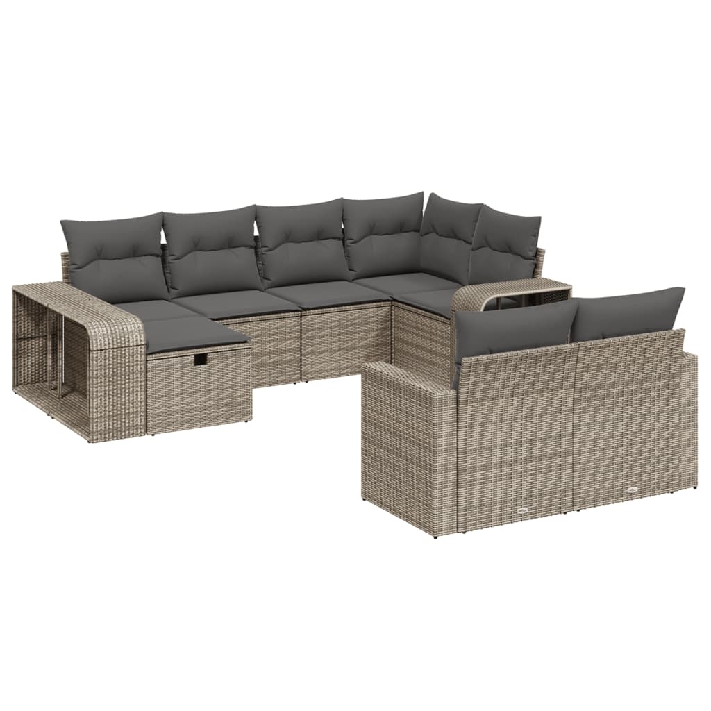 vidaXL 10-delige Loungeset met kussens poly rattan grijs