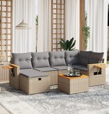 vidaXL 7-delige Loungeset met kussens poly rattan gemengd beige