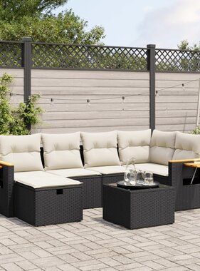 vidaXL 7-delige Loungeset met kussens poly rattan zwart