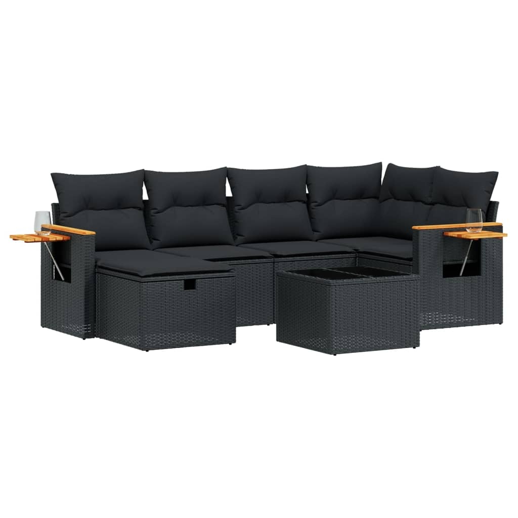 vidaXL 7-delige Loungeset met kussens poly rattan zwart