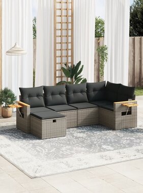 vidaXL 6-delige Loungeset met kussens poly rattan grijs