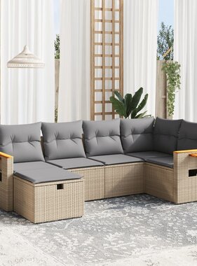 vidaXL 6-delige Loungeset met kussens poly rattan gemengd beige