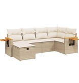 vidaXL 6-delige Loungeset met kussens poly rattan beige