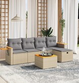 vidaXL 6-delige Loungeset met kussens poly rattan gemengd beige