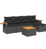 vidaXL 6-delige Loungeset met kussens poly rattan zwart