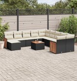 vidaXL 12-delige Loungeset met kussens poly rattan zwart