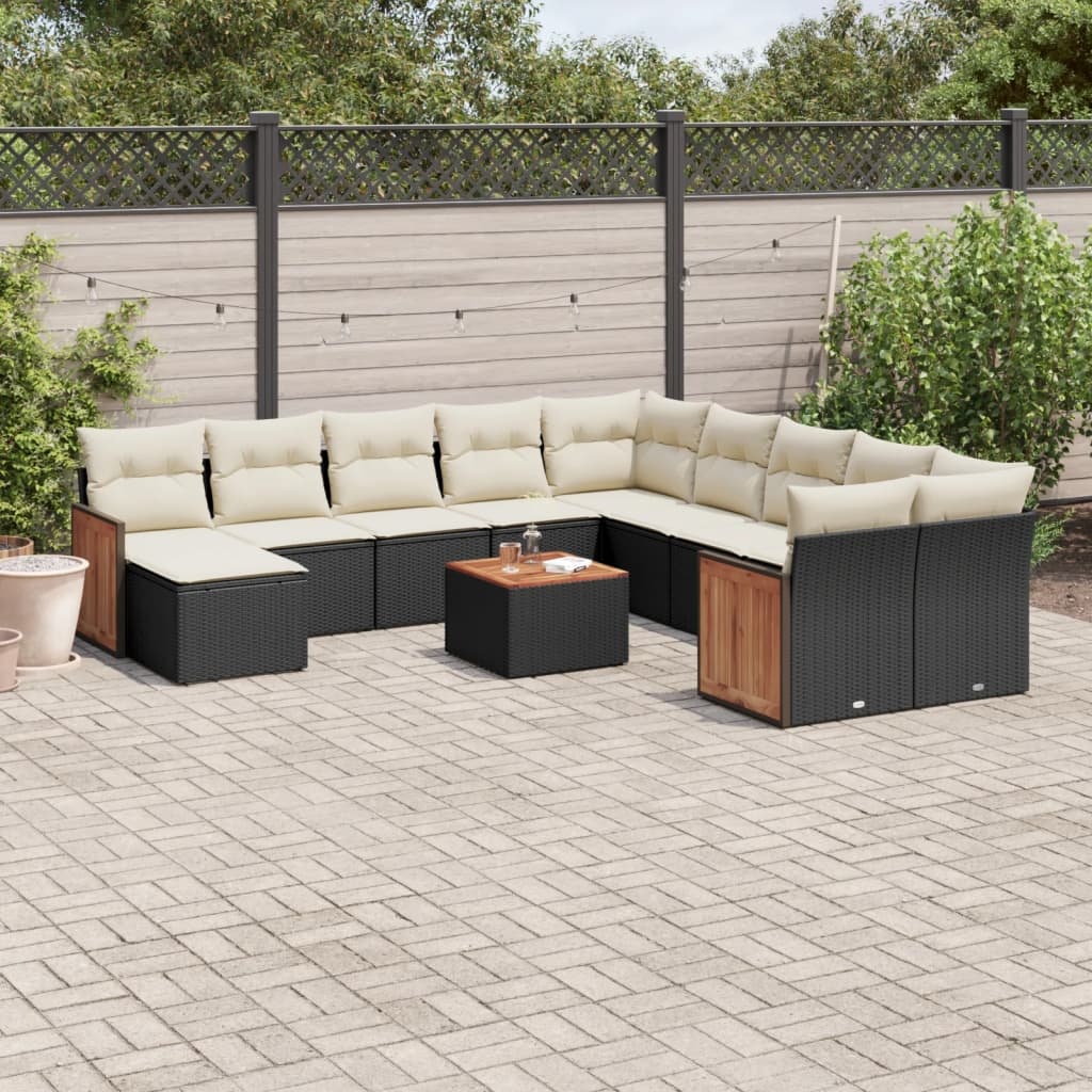 vidaXL 12-delige Loungeset met kussens poly rattan zwart