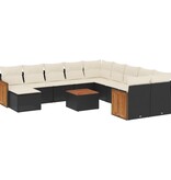 vidaXL 12-delige Loungeset met kussens poly rattan zwart