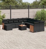 vidaXL 12-delige Loungeset met kussens poly rattan zwart