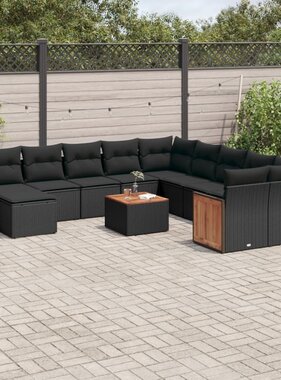 vidaXL 12-delige Loungeset met kussens poly rattan zwart