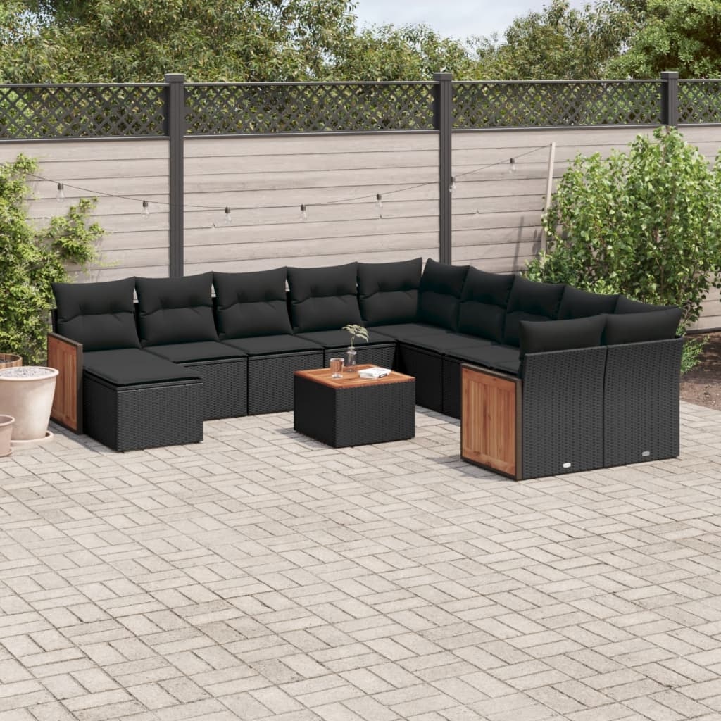 vidaXL 12-delige Loungeset met kussens poly rattan zwart