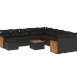 vidaXL 12-delige Loungeset met kussens poly rattan zwart