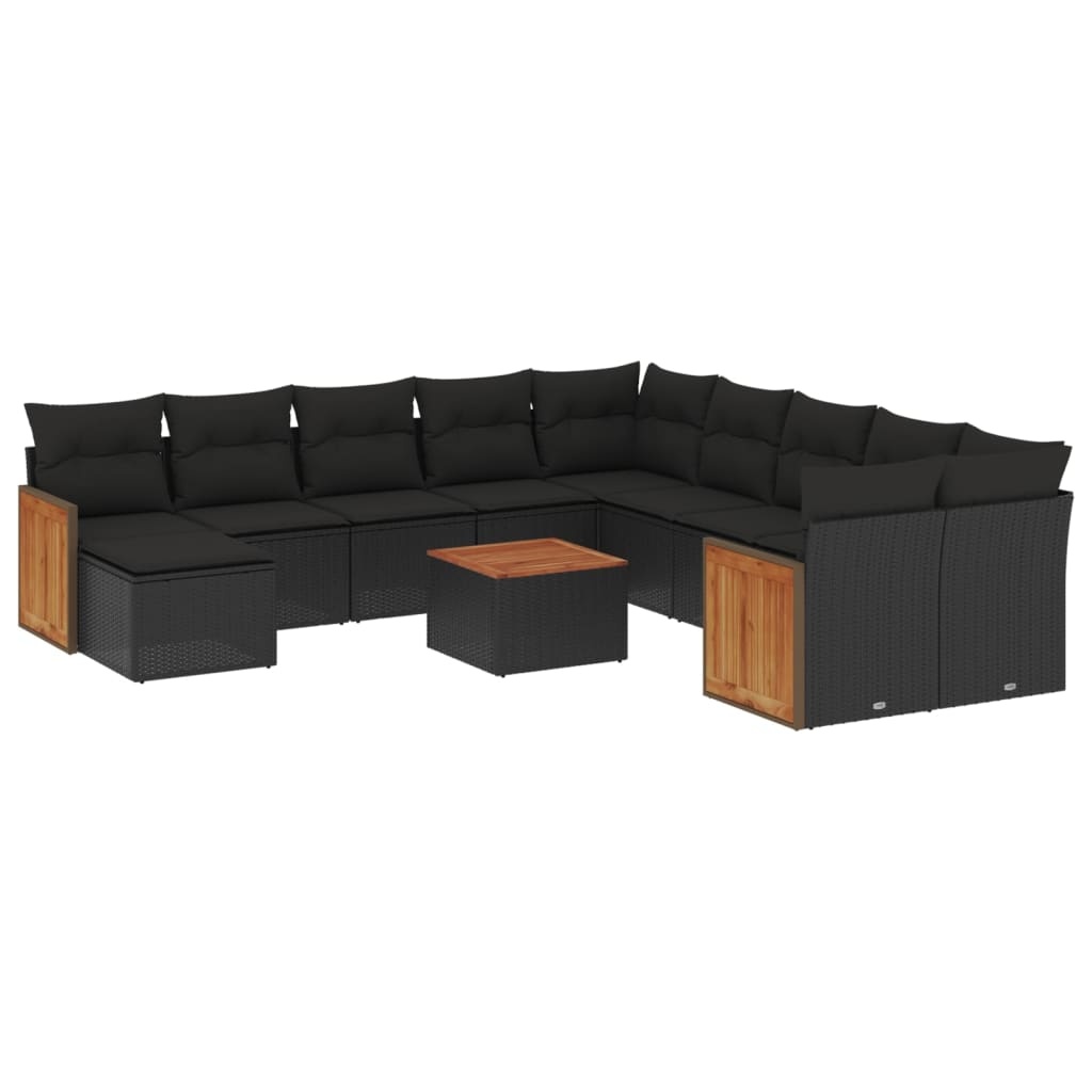 vidaXL 12-delige Loungeset met kussens poly rattan zwart