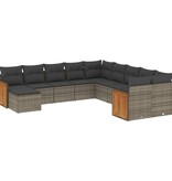 vidaXL 11-delige Loungeset met kussens poly rattan grijs