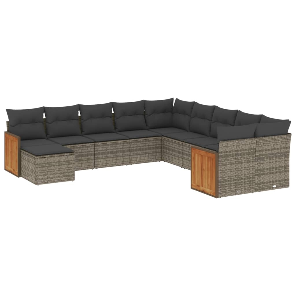 vidaXL 11-delige Loungeset met kussens poly rattan grijs