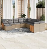 vidaXL 11-delige Tuinset met kussens poly rattan beige