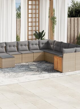 vidaXL 11-delige Tuinset met kussens poly rattan beige