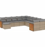 vidaXL 11-delige Tuinset met kussens poly rattan beige