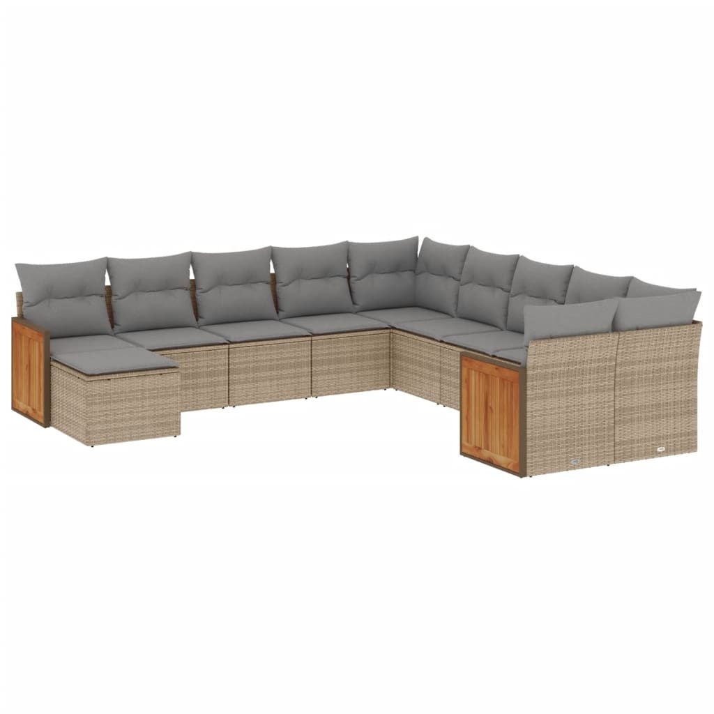 vidaXL 11-delige Tuinset met kussens poly rattan beige