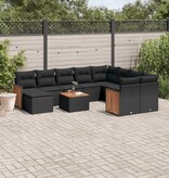 vidaXL 11-delige Loungeset met kussens poly rattan zwart