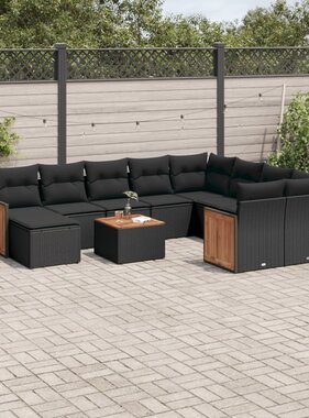 vidaXL 11-delige Loungeset met kussens poly rattan zwart