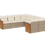 vidaXL 8-delige Loungeset met kussens poly rattan beige