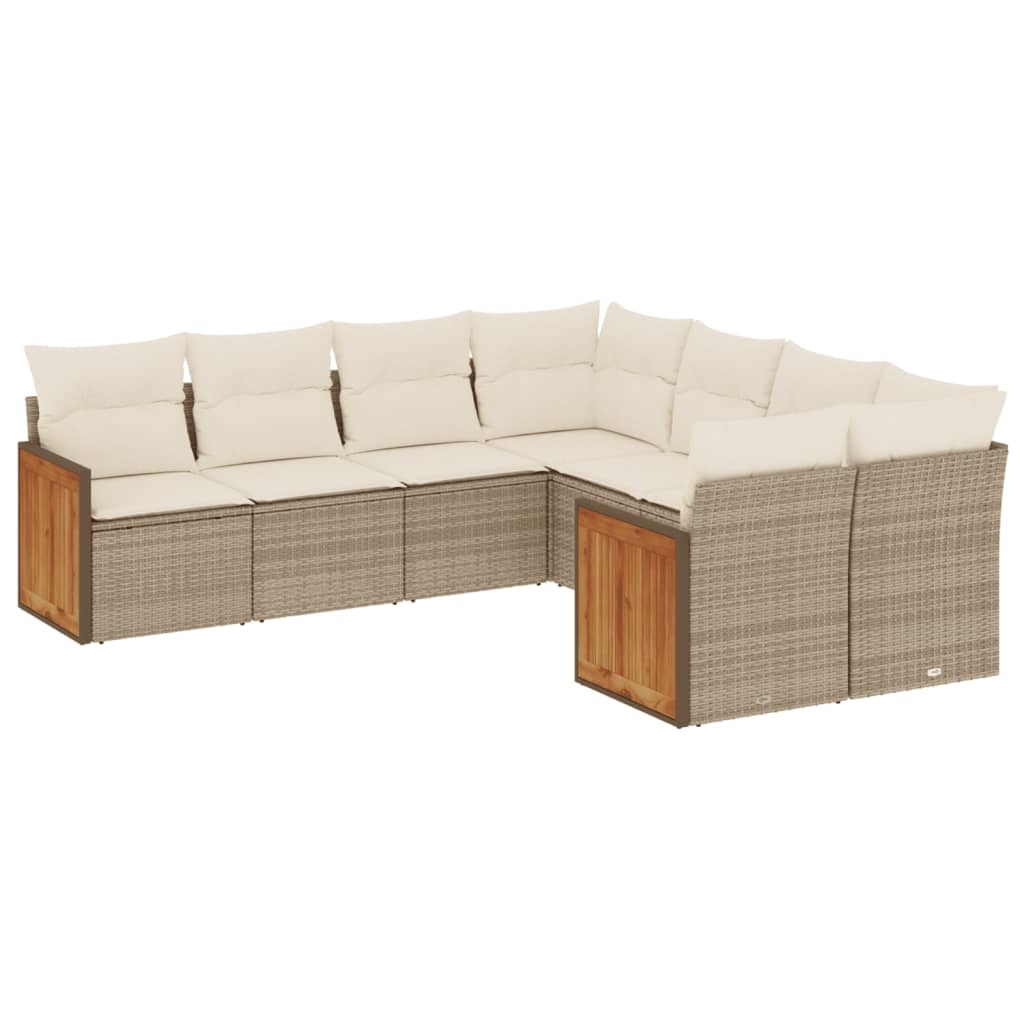 vidaXL 8-delige Loungeset met kussens poly rattan beige