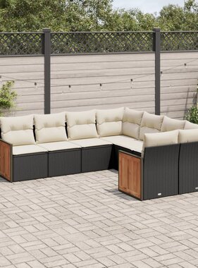 vidaXL 8-delige Loungeset met kussens poly rattan zwart