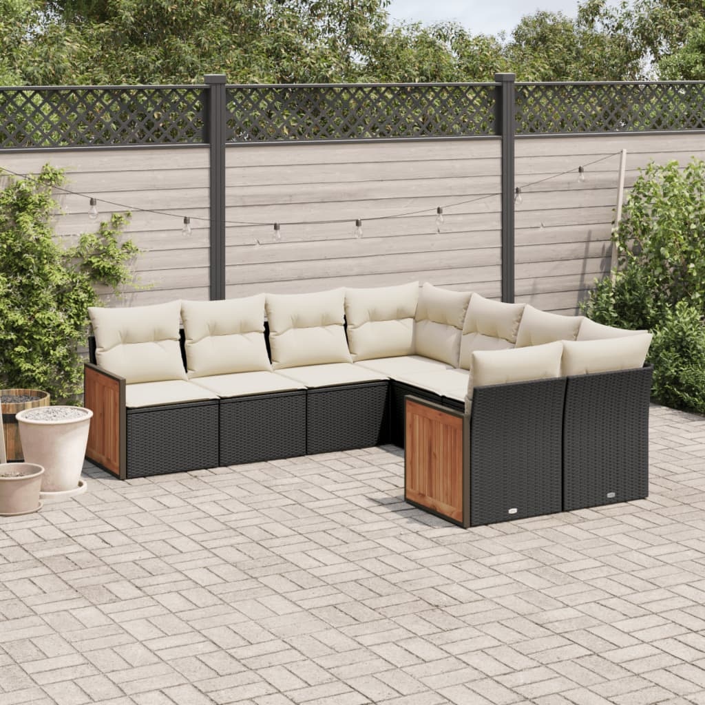 vidaXL 8-delige Loungeset met kussens poly rattan zwart