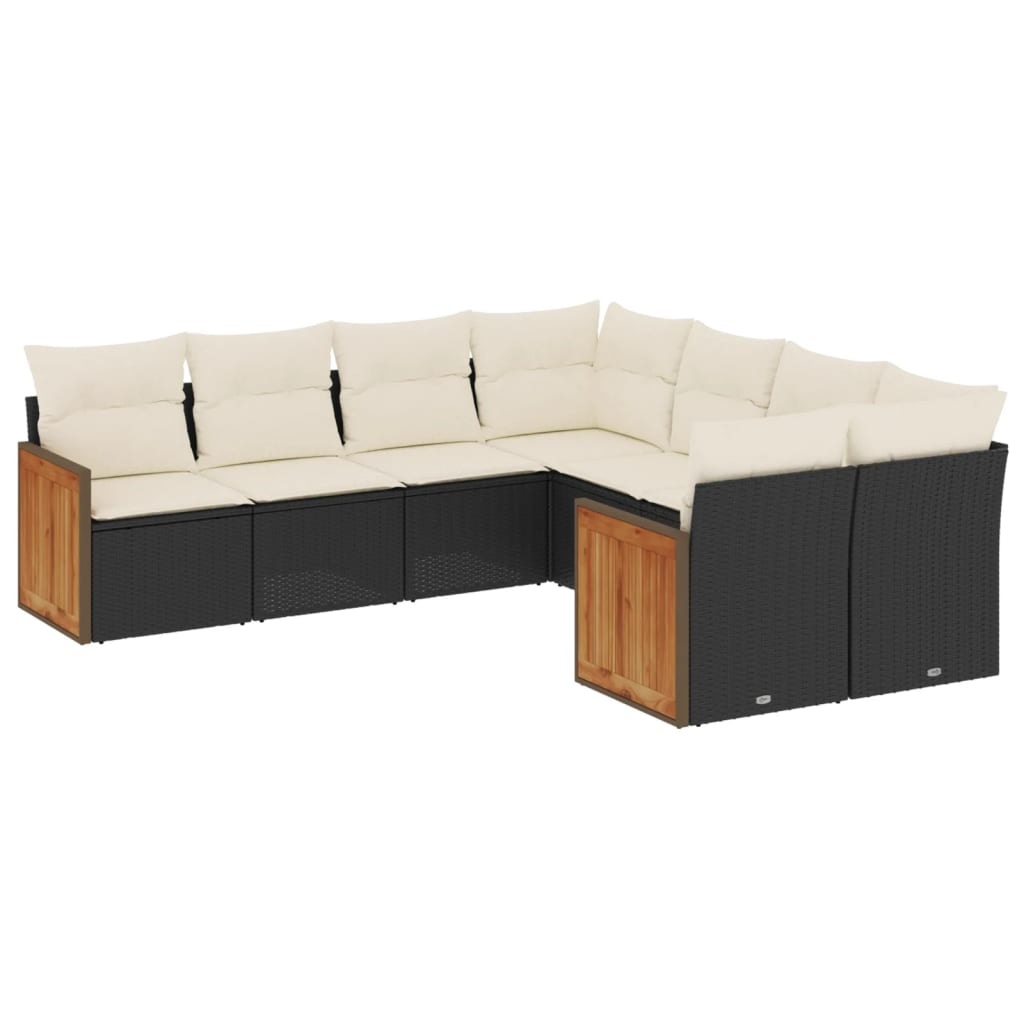 vidaXL 8-delige Loungeset met kussens poly rattan zwart