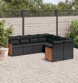 vidaXL 8-delige Loungeset met kussens poly rattan zwart