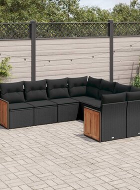 vidaXL 8-delige Loungeset met kussens poly rattan zwart