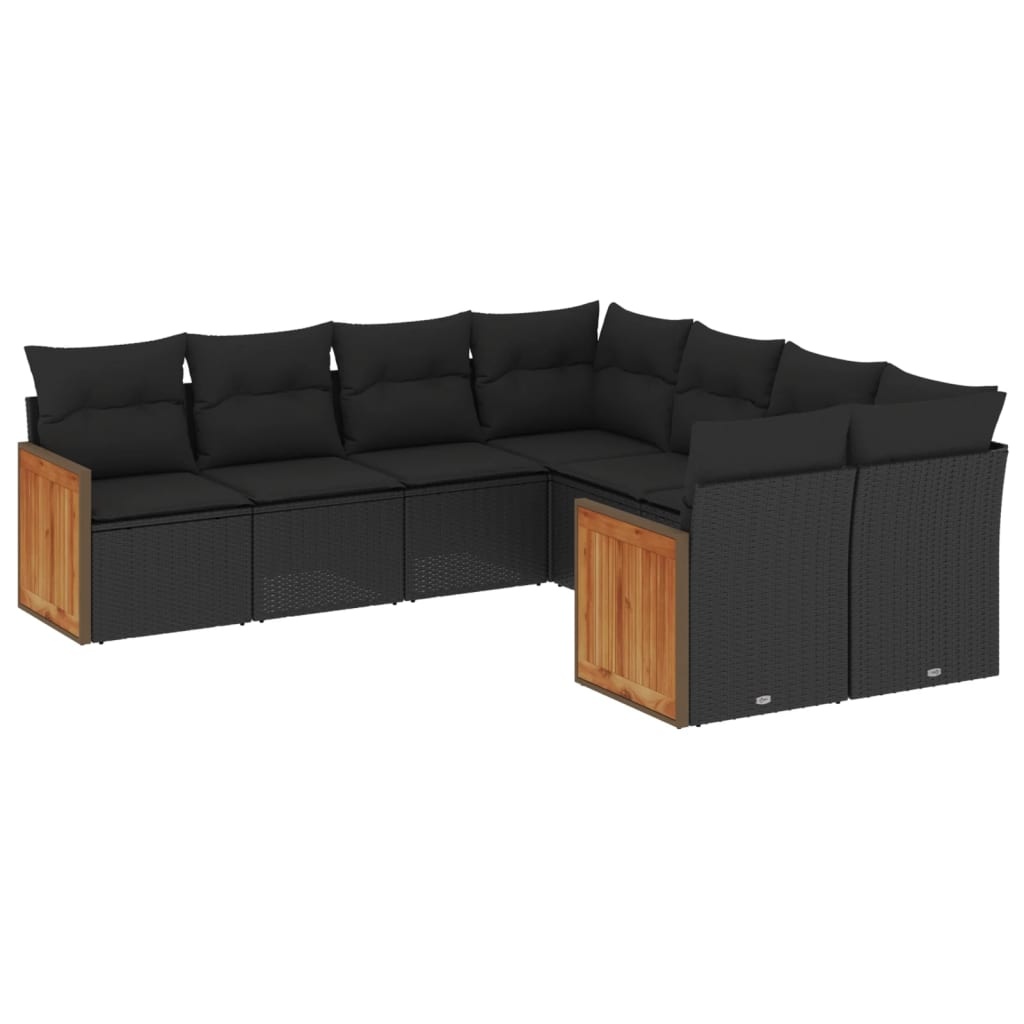 vidaXL 8-delige Loungeset met kussens poly rattan zwart