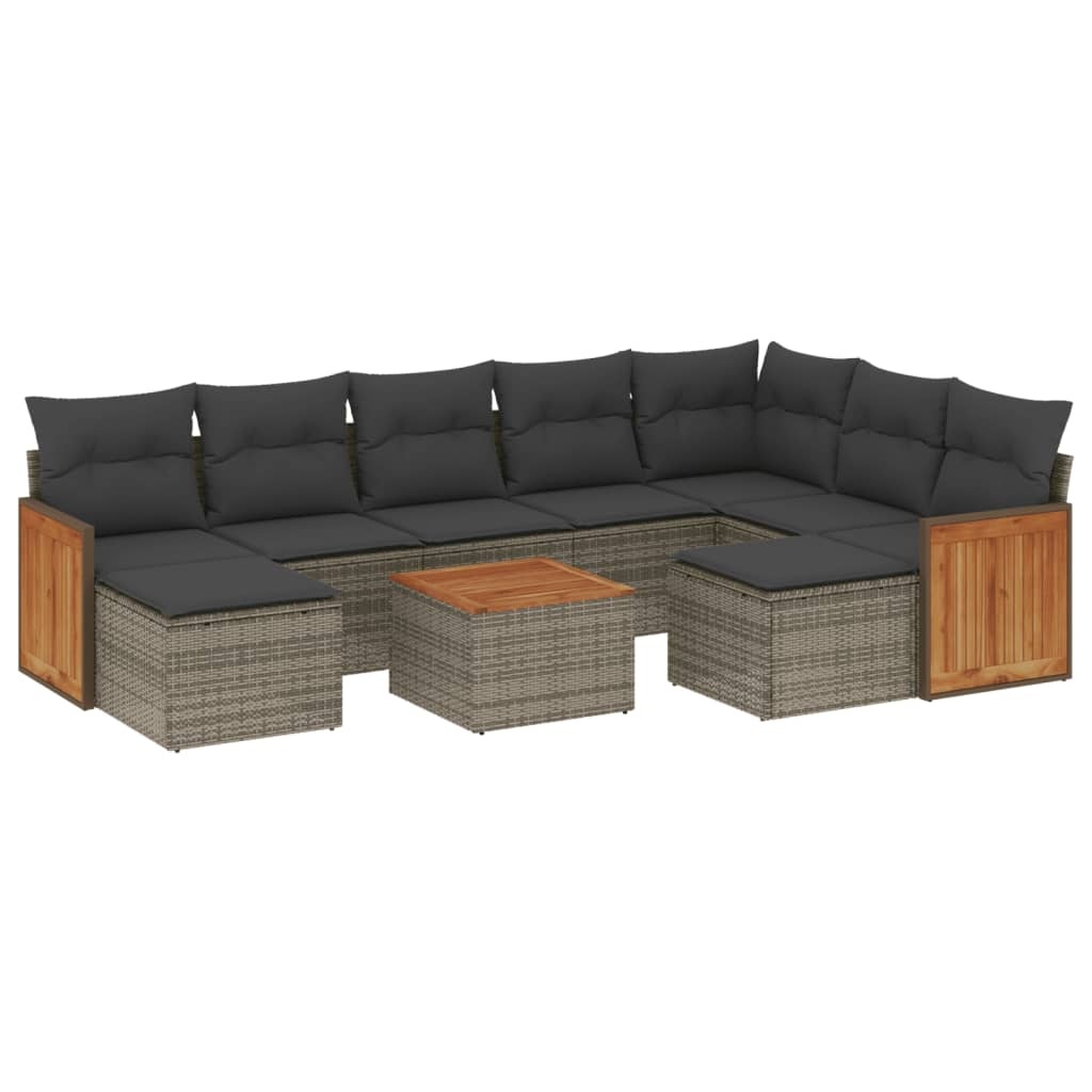 vidaXL 10-delige Loungeset met kussens poly rattan grijs