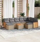 vidaXL 10-delige Loungeset met kussens poly rattan beige