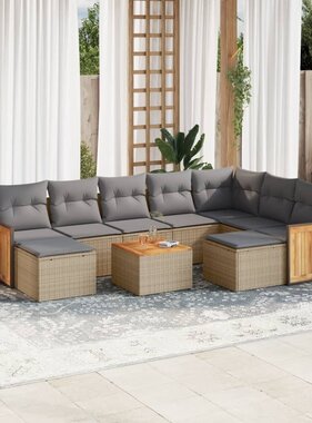 vidaXL 10-delige Loungeset met kussens poly rattan beige