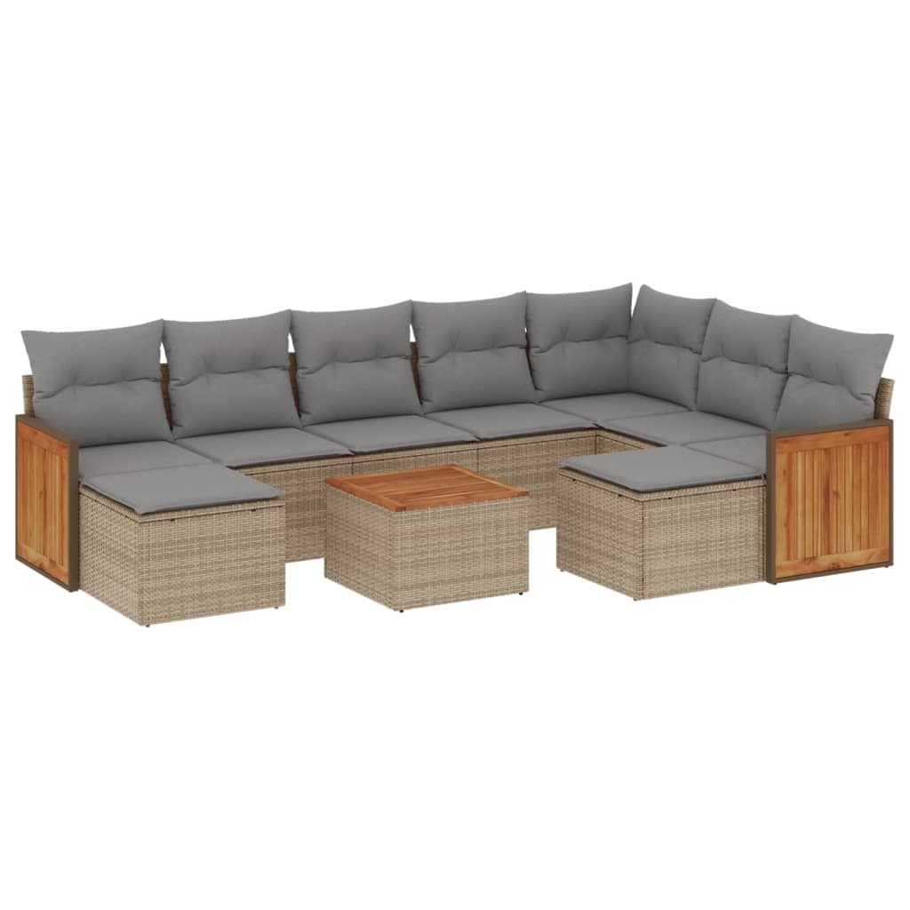 vidaXL 10-delige Loungeset met kussens poly rattan beige