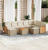 vidaXL 10-delige Loungeset met kussens poly rattan beige