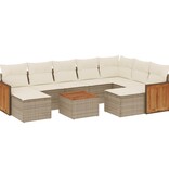 vidaXL 10-delige Loungeset met kussens poly rattan beige