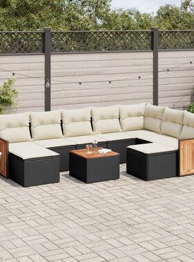 vidaXL 10-delige Loungeset met kussens poly rattan zwart