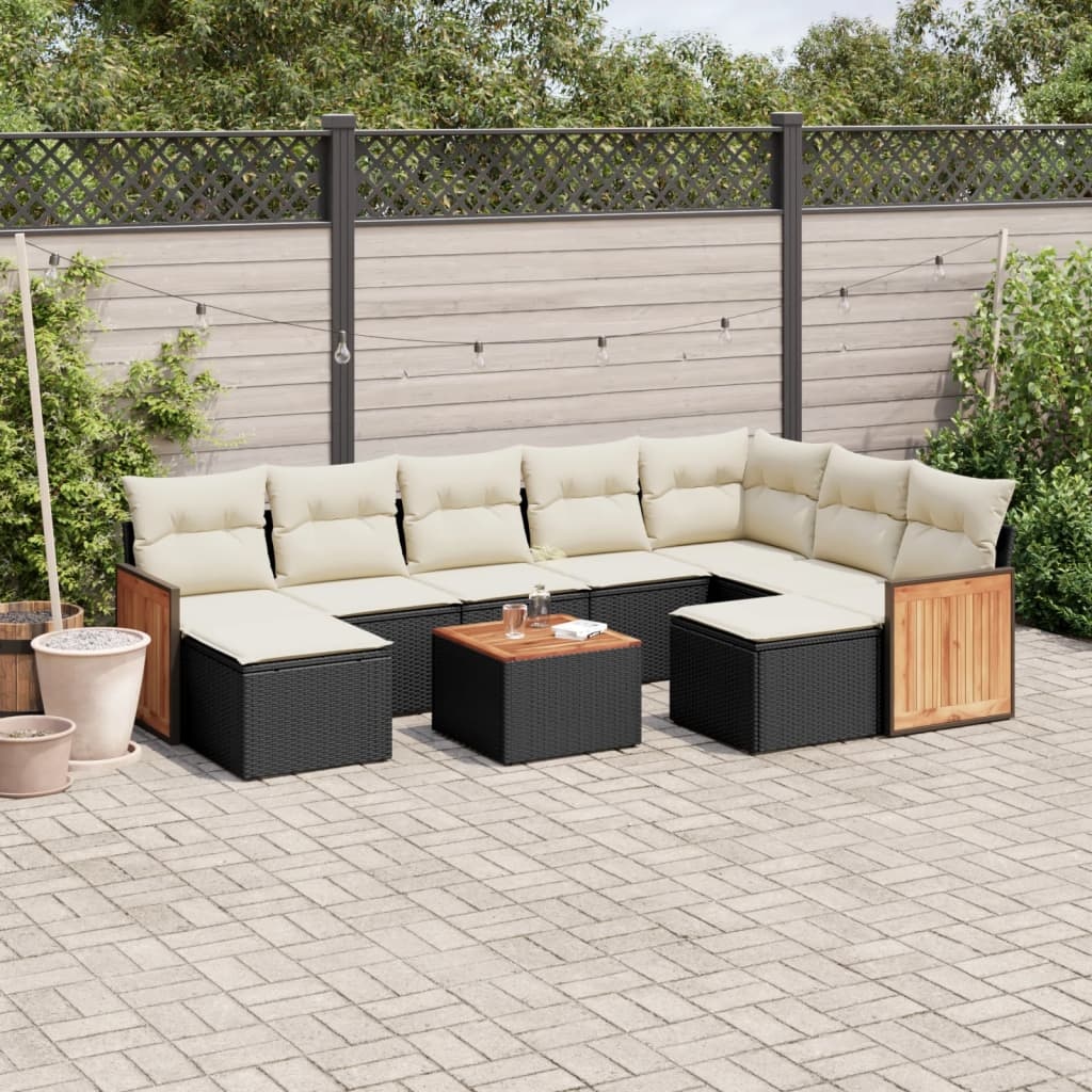 vidaXL 10-delige Loungeset met kussens poly rattan zwart