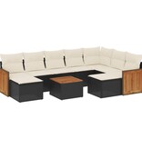 vidaXL 10-delige Loungeset met kussens poly rattan zwart