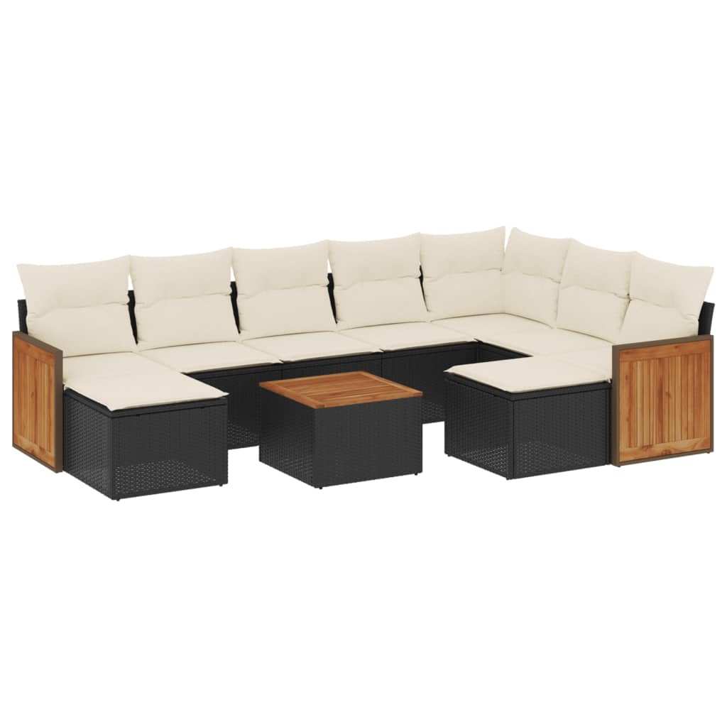 vidaXL 10-delige Loungeset met kussens poly rattan zwart