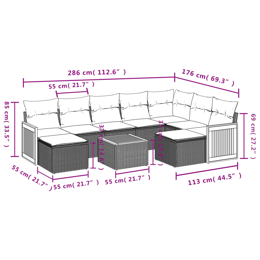 vidaXL 10-delige Loungeset met kussens poly rattan zwart