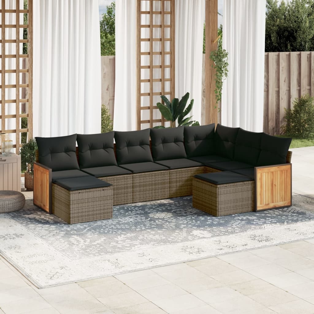 vidaXL 9-delige Loungeset met kussens poly rattan grijs