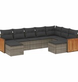 vidaXL 9-delige Loungeset met kussens poly rattan grijs