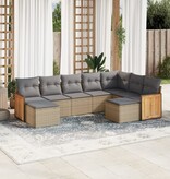 vidaXL 9-delige Loungeset met kussens poly rattan beige